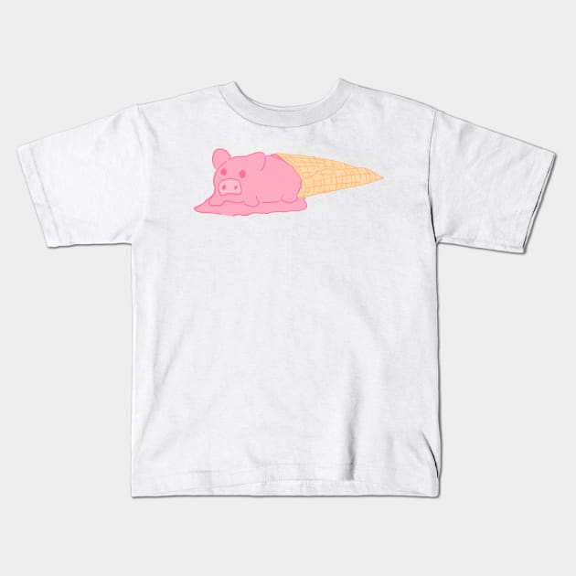 melty ice cream pig Kids T-Shirt by MacSquiddles